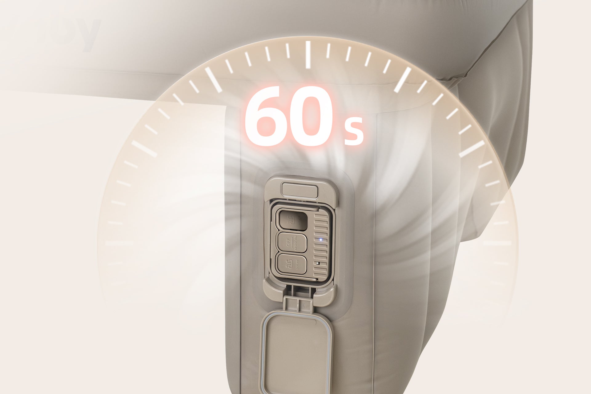 Built in rechargeable pump inflating Toyota Sienna 3rd row mattress in 60 seconds