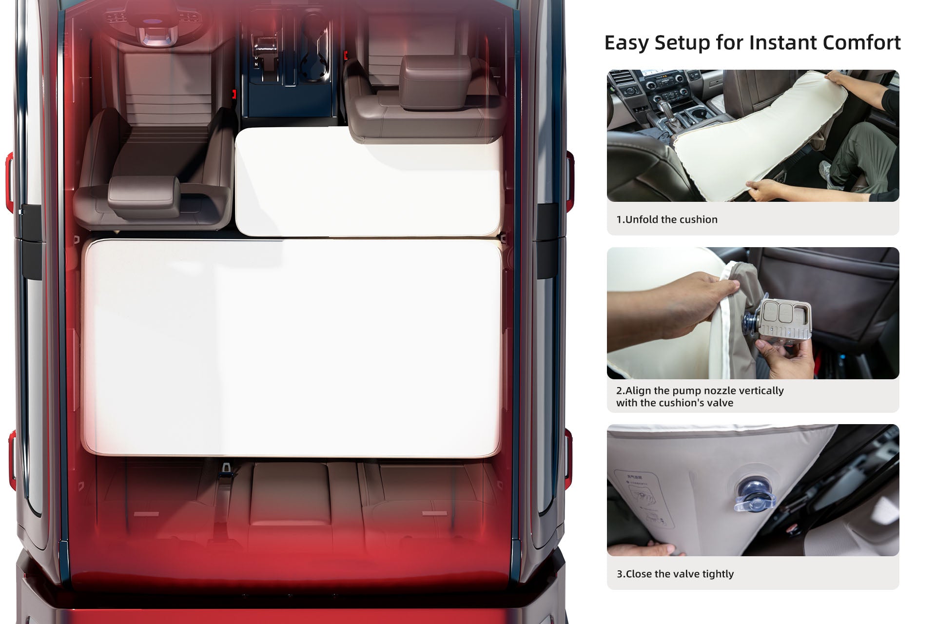 Easy setup of Havnby backseat mattress with built-in pump for instant comfort.