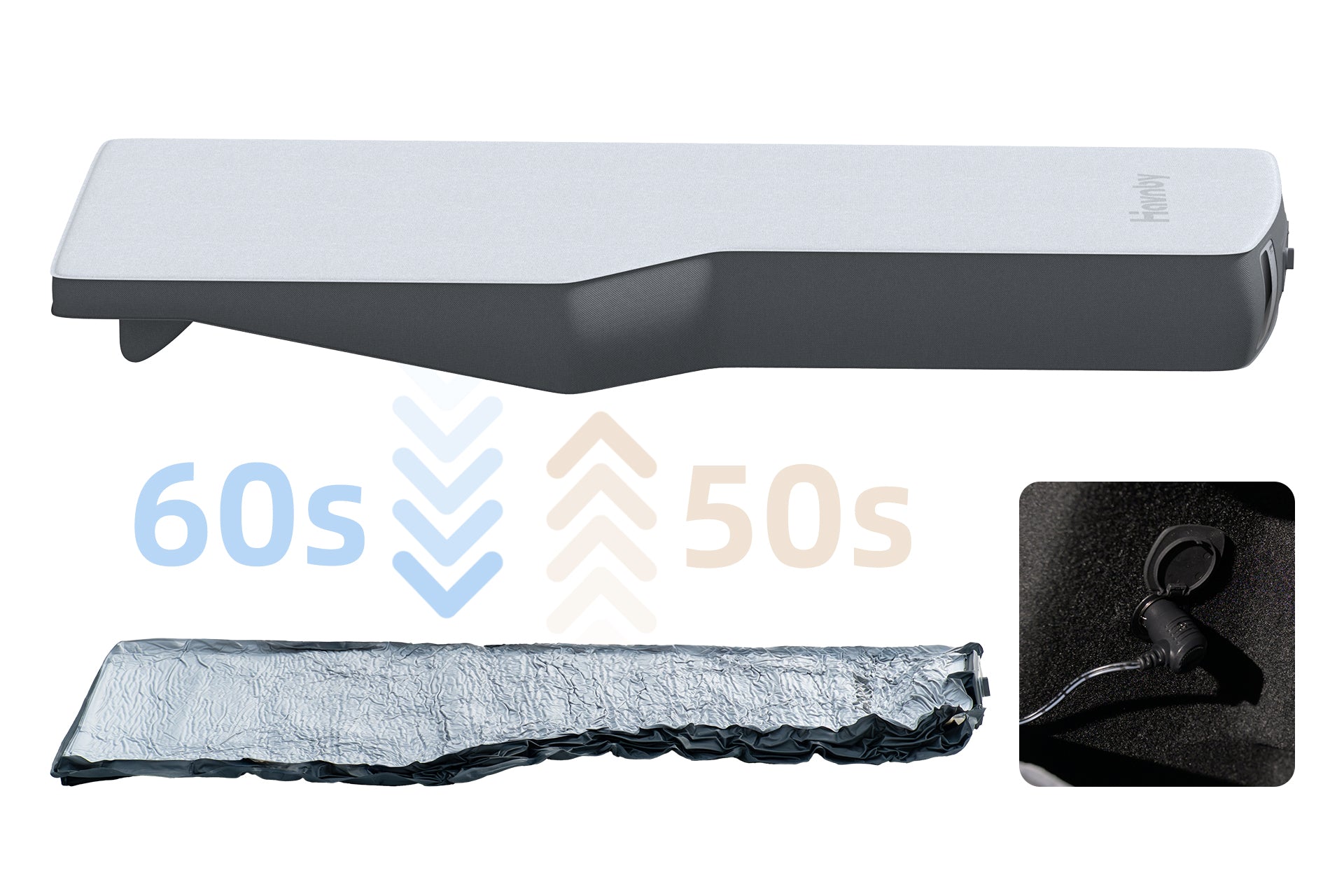 Built-in dual pump inflating Havnby Tesla Solo mattress in 50 seconds for instant setup