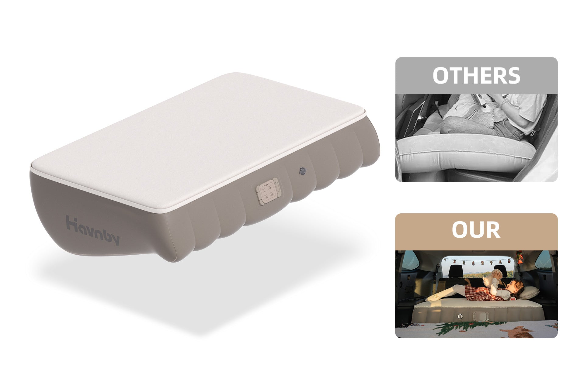 Air plus foam mattress creating a flat 0 degree sleep surface in Toyota Highlander for comfortable rest