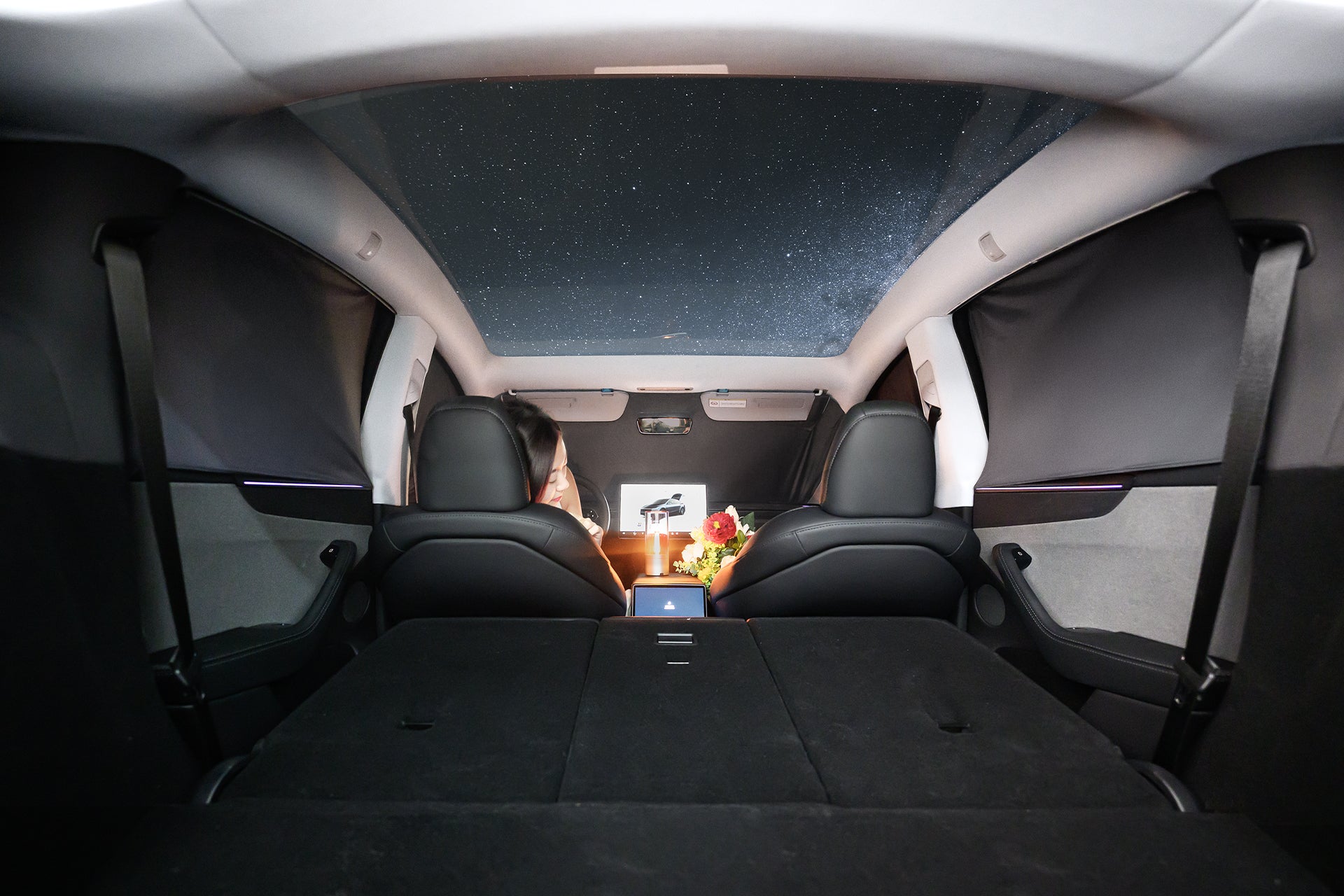 Tesla Model Y Juniper (2025+) with precisely-fitted window shade installed on side window