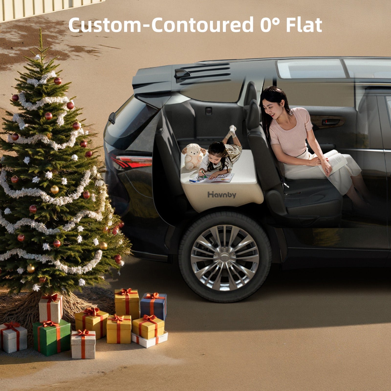 Custom contoured 0 degree flat design creating level sleep surface in Toyota Highlander 3rd row