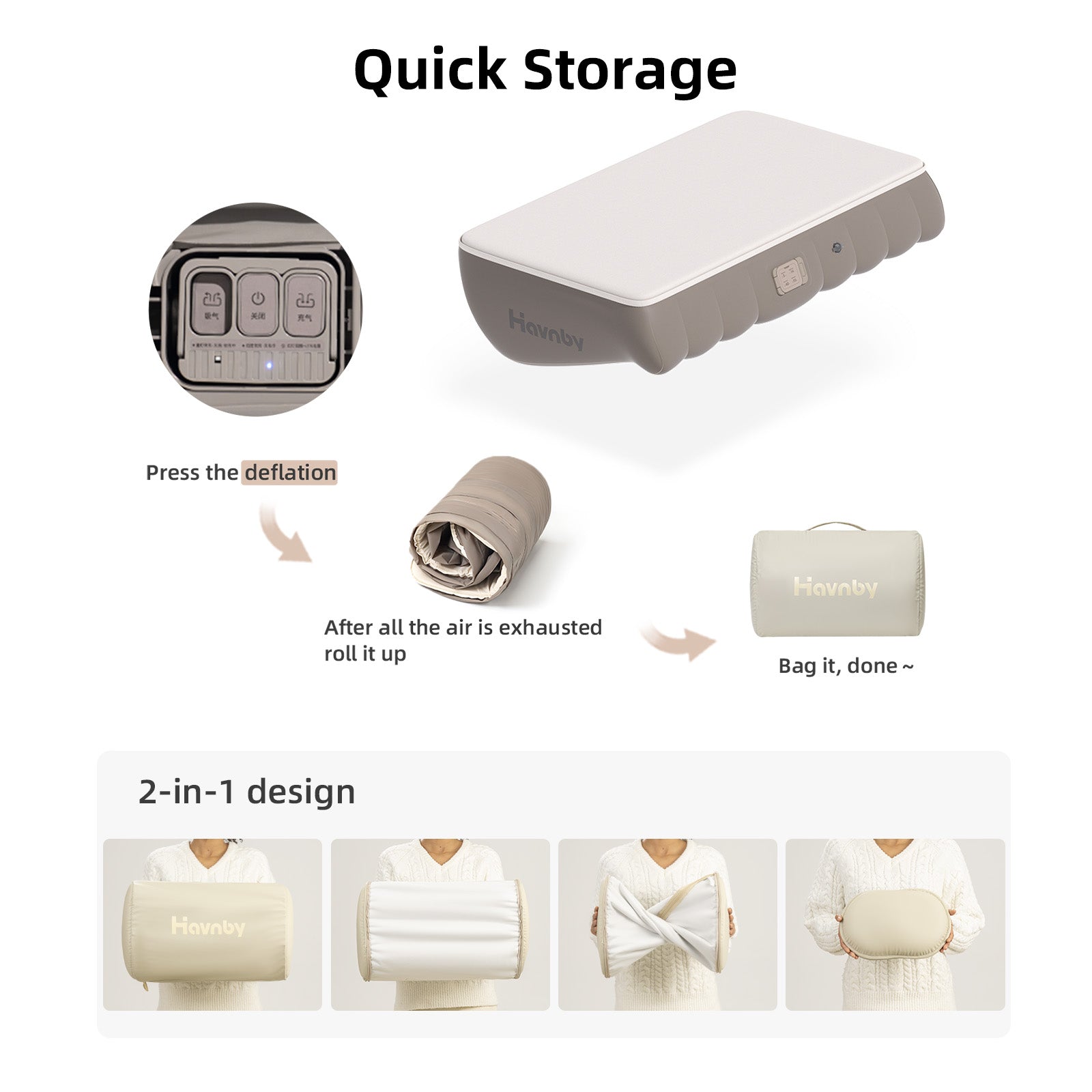 Quick storage steps of Havnby Toyota Highlander 3rd row mattress folding compact for travel