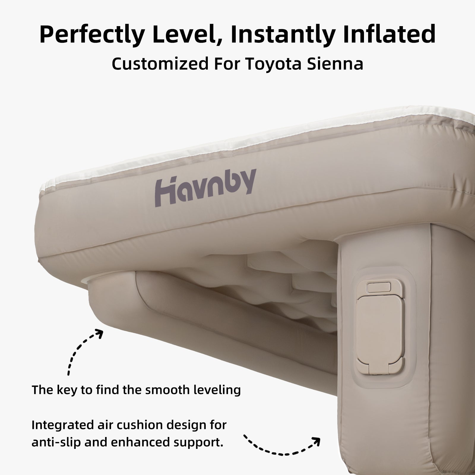Independent support design preventing tilt and sliding for a perfectly level Toyota Sienna mattress