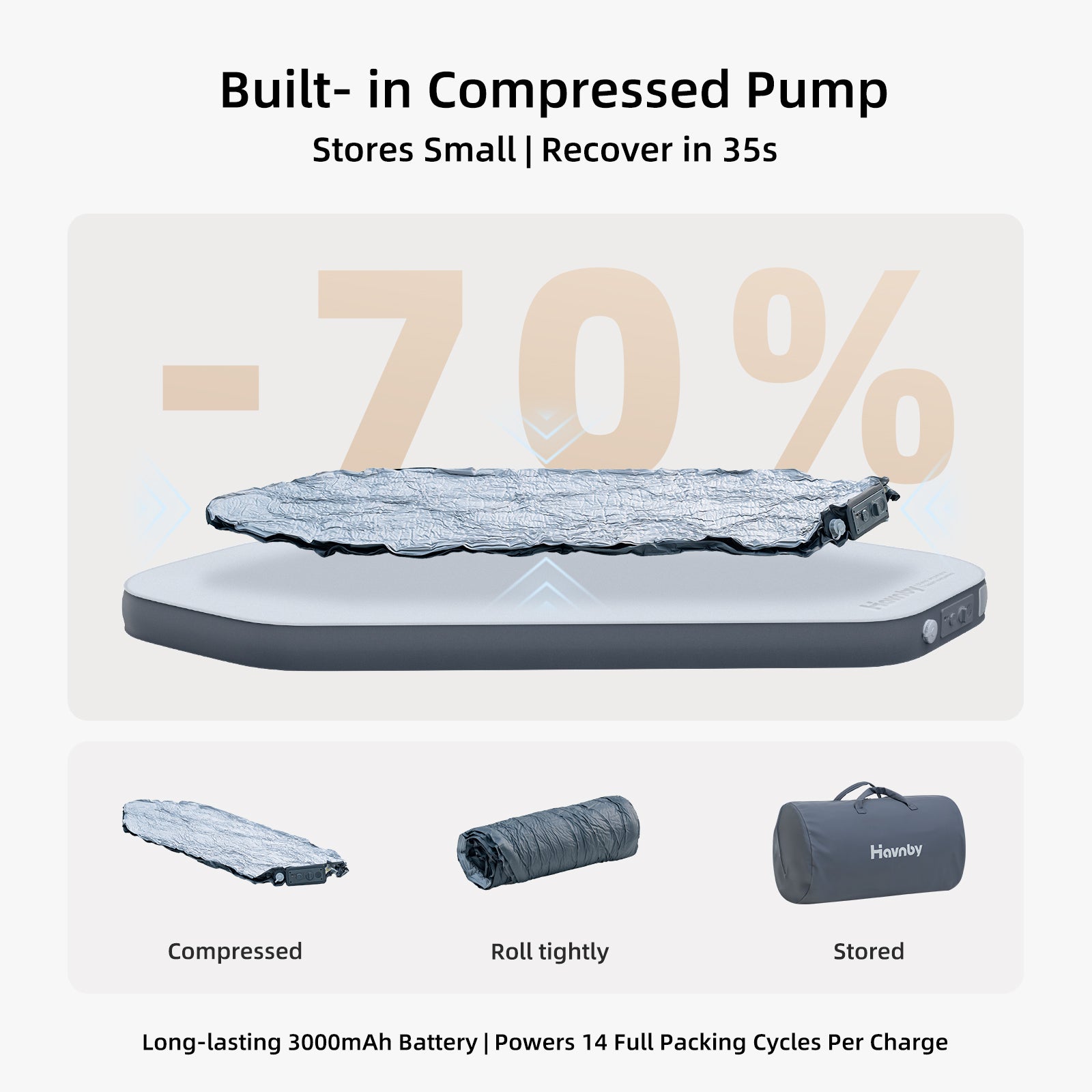 Easy setup pickup truck mattress with integrated air pump