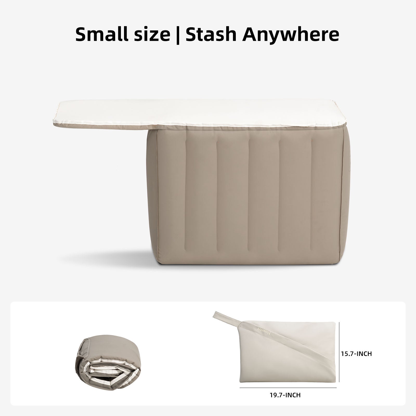 Lightweight TPU extension pad folded for compact storage in pickup back seat