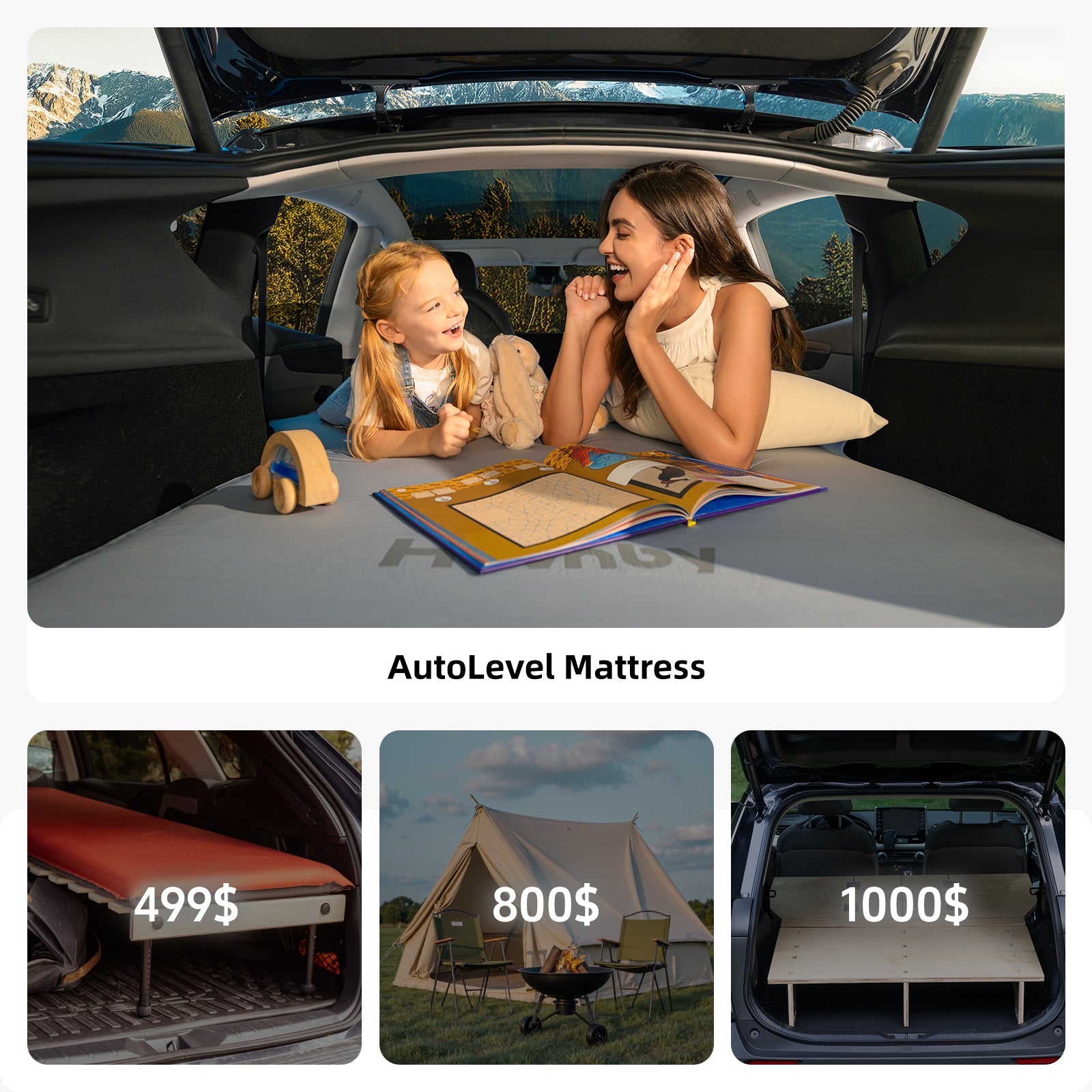 Cost comparison showing Havnby Tesla mattress as a more affordable alternative to hotels for travel comfort